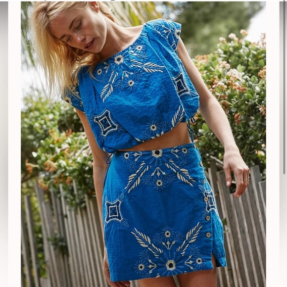 Free People Dresses & Skirts - Free People Sardinia Sun Embroidered
Boho Mini Dress in Out of the Blue Combo